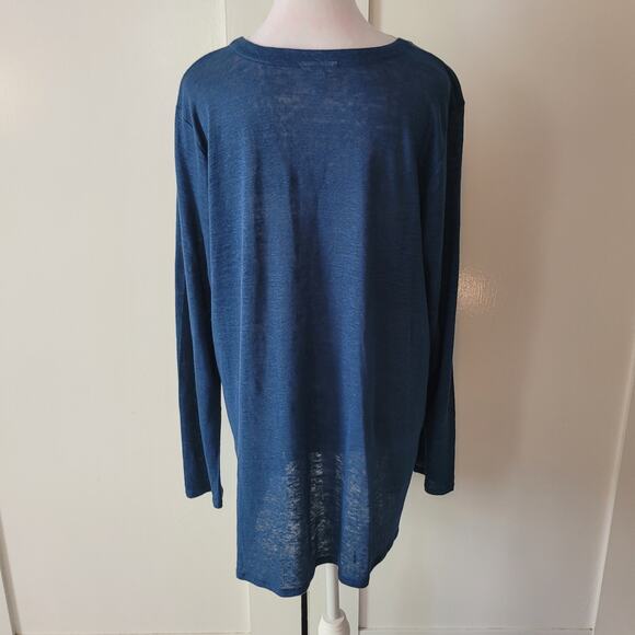 J.Jill Love Linen Size L 100% Linen Blue V-Neck Button Up Cardigan Sweater - Picture 3 of 9